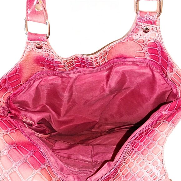 Y2K Womens Patent Leather Tote Handbag Croc Embossed Double Handle Barbiecore - Picture 4 of 4